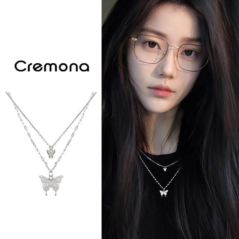 Women's Jewelry Women's Necklaces Double layer full diamond butterfly necklace Clavicle Chain Sweater chain