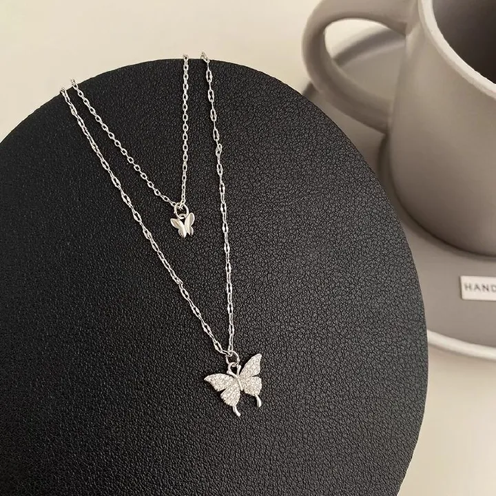 Women's Jewelry Women's Necklaces Double layer full diamond butterfly necklace Clavicle Chain Sweater chain