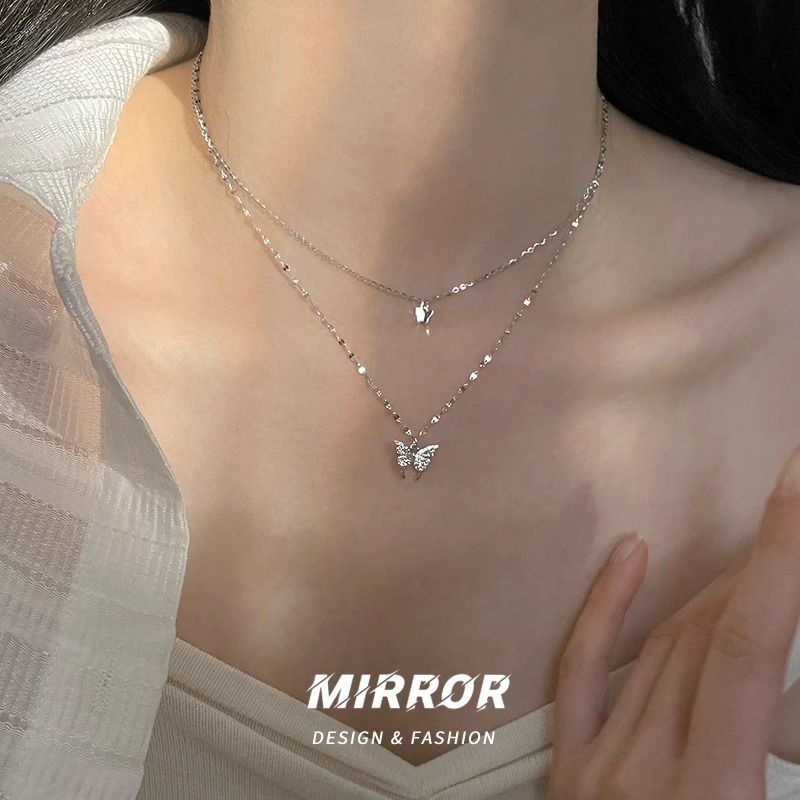 Women's Jewelry Women's Necklaces Double layer full diamond butterfly necklace Clavicle Chain Sweater chain