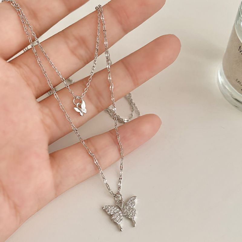 Women's Jewelry Women's Necklaces Double layer full diamond butterfly necklace Clavicle Chain Sweater chain