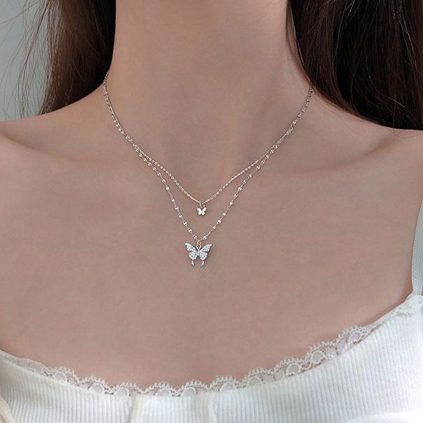 Women's necklace 2025 new double layer butterfly necklace for women Clavicle Chain Sweater chain