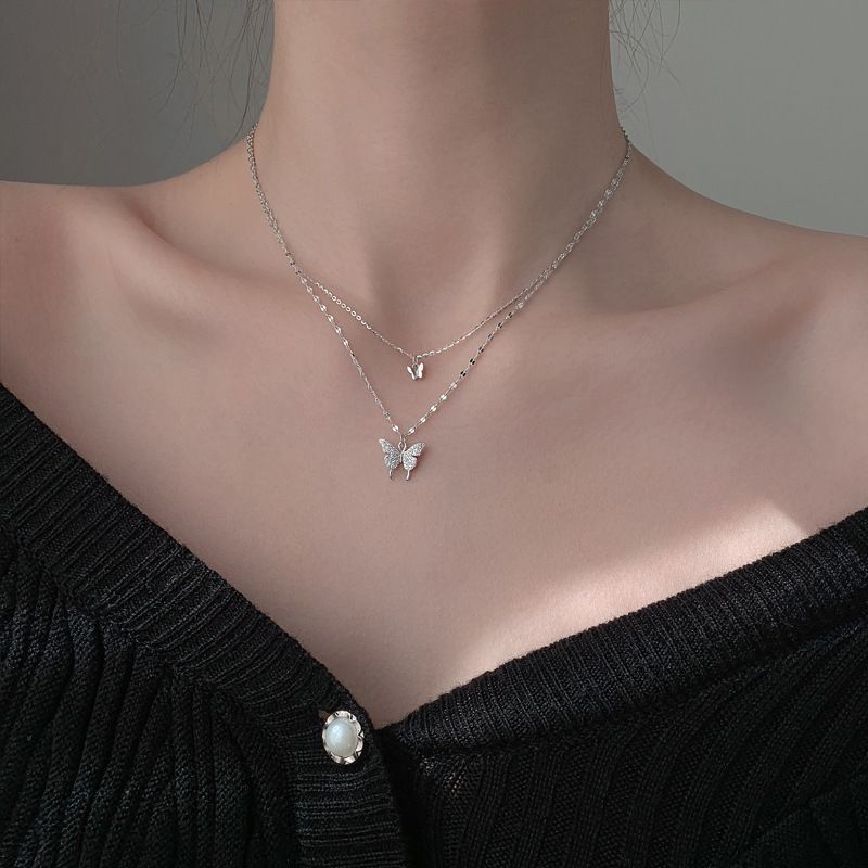 Women's necklace 2025 new double layer butterfly necklace for women Clavicle Chain Sweater chain
