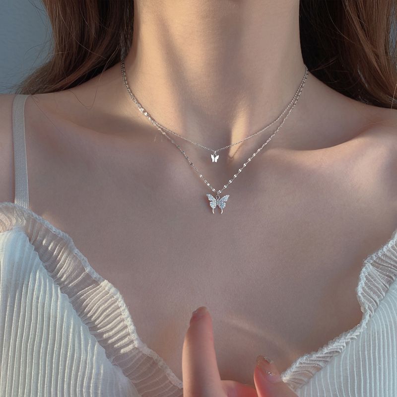 Women's necklace 2025 new double layer butterfly necklace for women Clavicle Chain Sweater chain