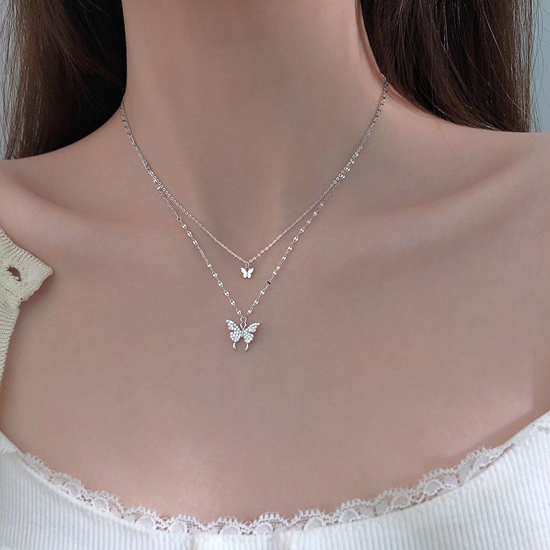 Women's necklace 2025 new double layer butterfly necklace for women Clavicle Chain Sweater chain