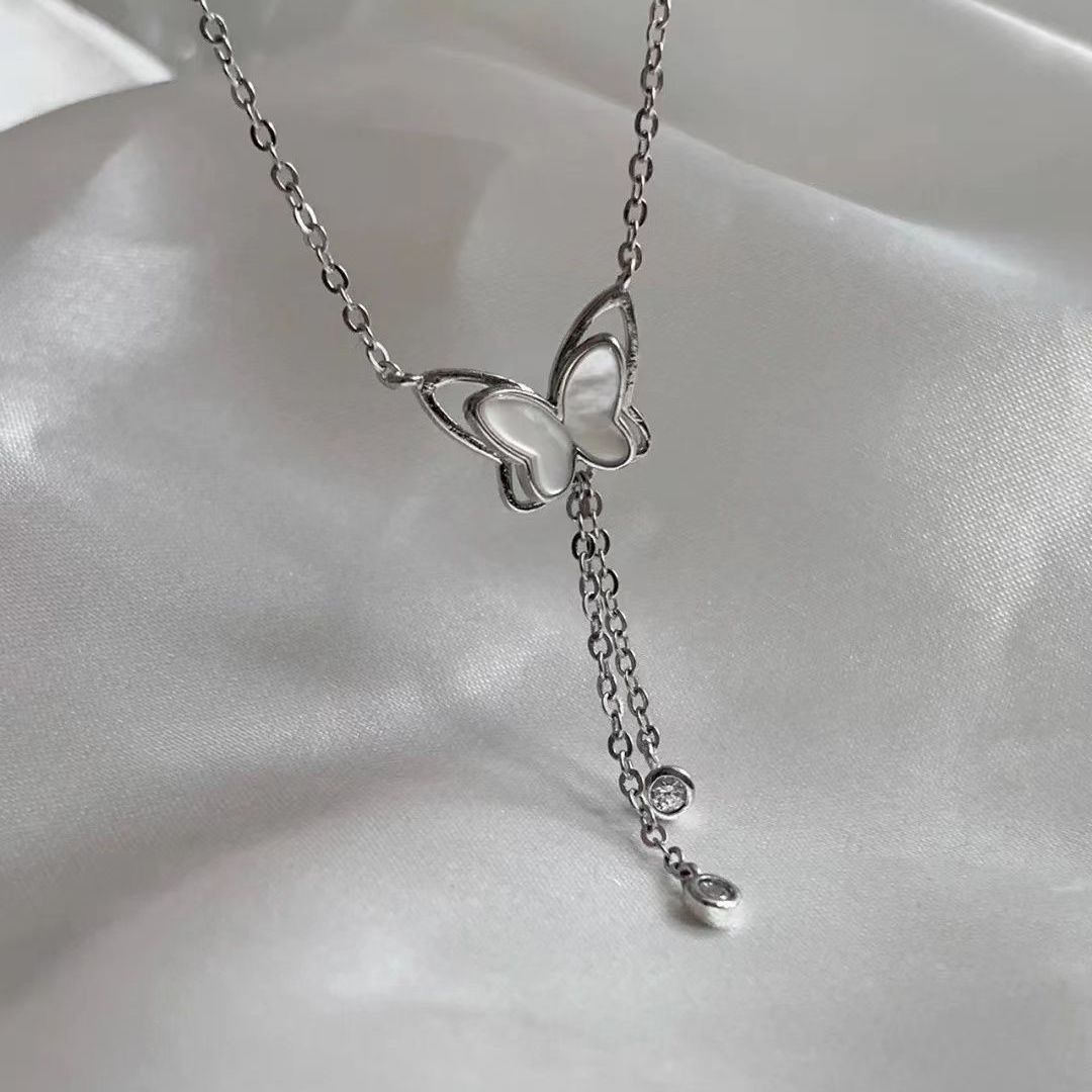 Women's Necklaces Bow Shell Tassel Necklace Clavicle Chain Sweater Chain
