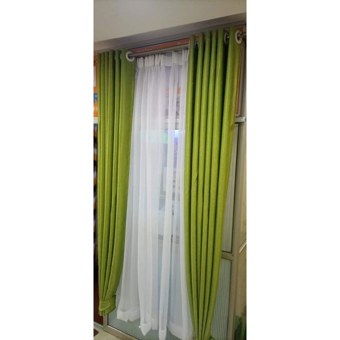 Green curtain 2pcs[1.5M+1.5M] +1pc White Shear-3PCS Set