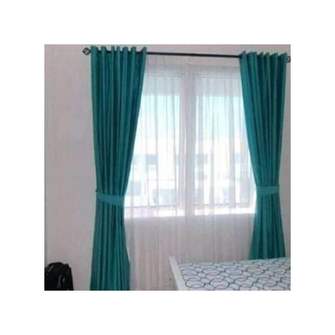 Turquoise blue curtain 2pcs[1.5M+1.5M] +1pc White Shear-3PCS Set