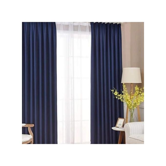 NAVY BLUE Curtain Set Containing 2Pcs Curtains and 1Pc  HEAVY WHITE SHEER