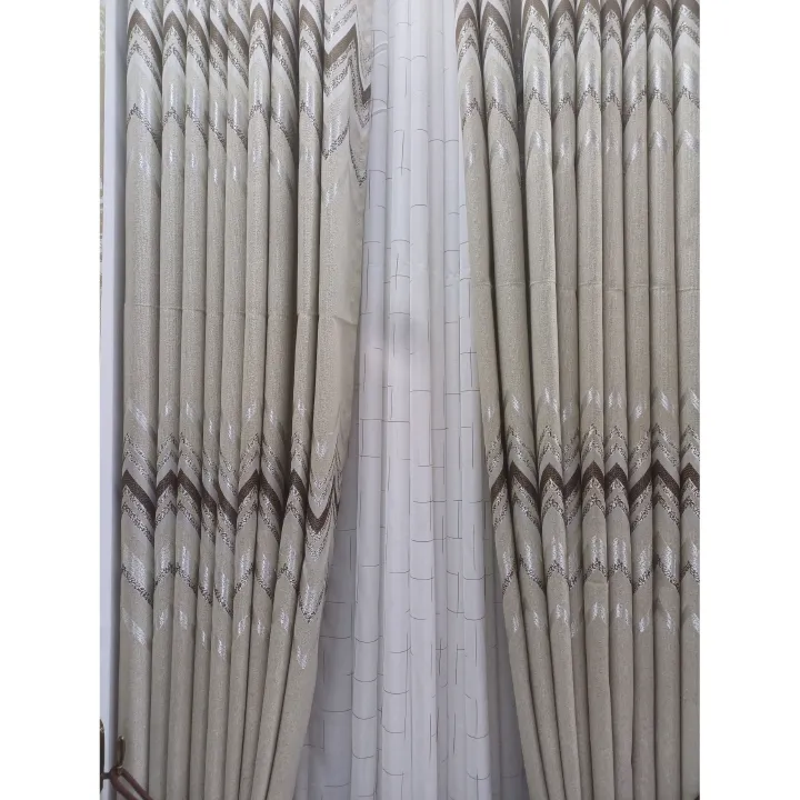 Super Heavy 2pcs curtain: (Light Grey-Brown-Silver-patterned design) for window and door (with white HAEVY  sheer option available)