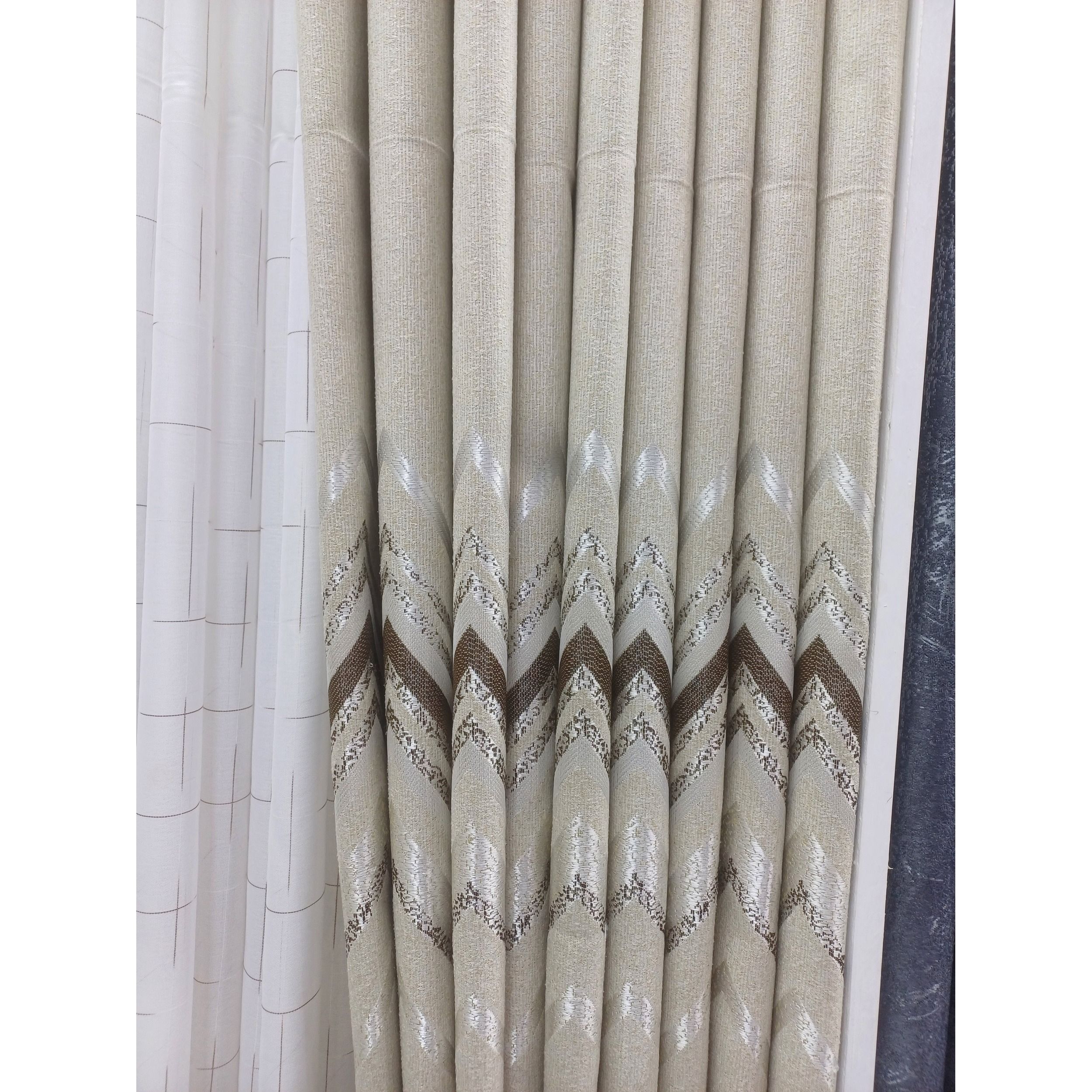 Super Heavy 2pcs curtain: (Light Grey-Brown-Silver-patterned design) for window and door (with white sheer option available)