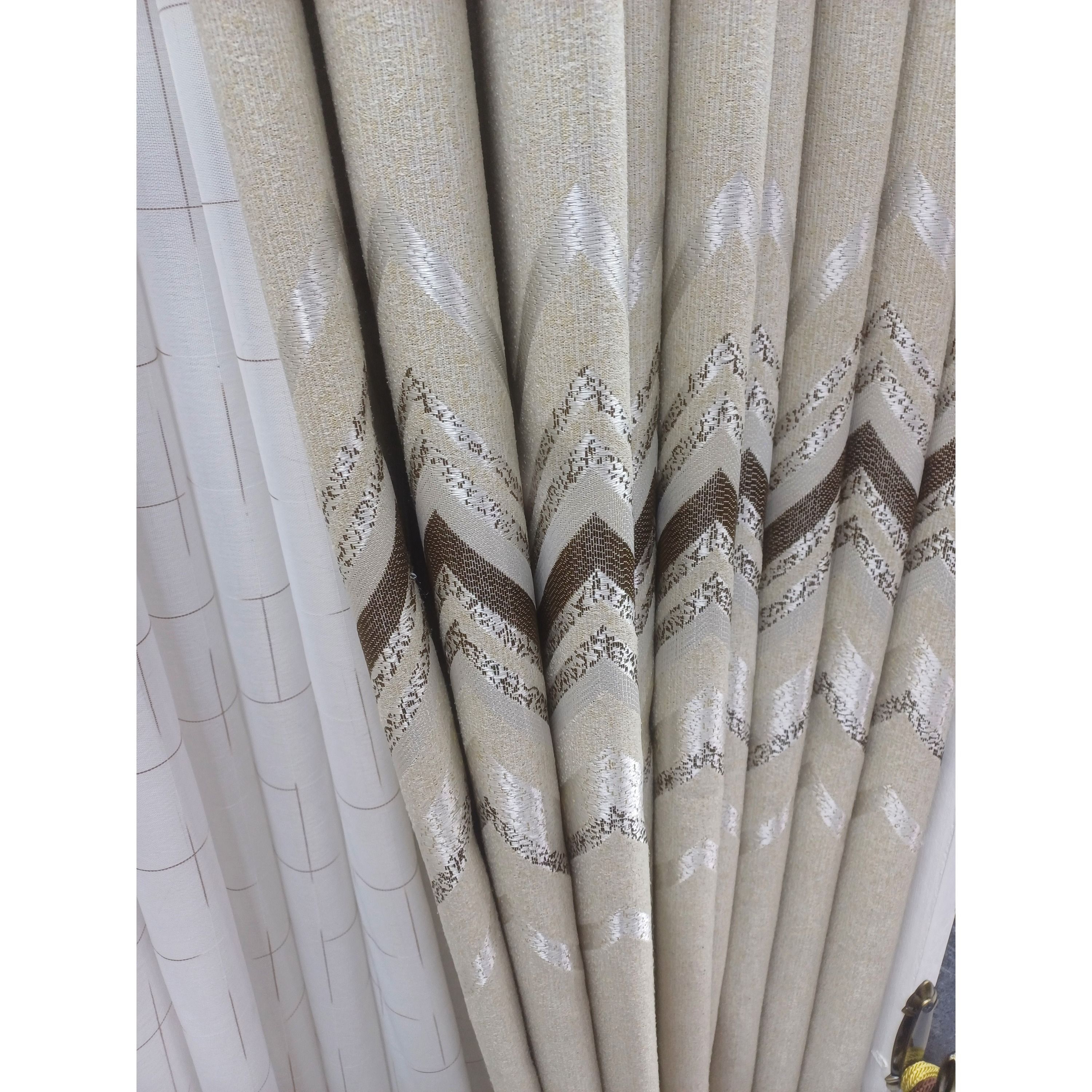 Super Heavy 2pcs curtain: (Light Grey-Brown-Silver-patterned design) for window and door (with white sheer option available)