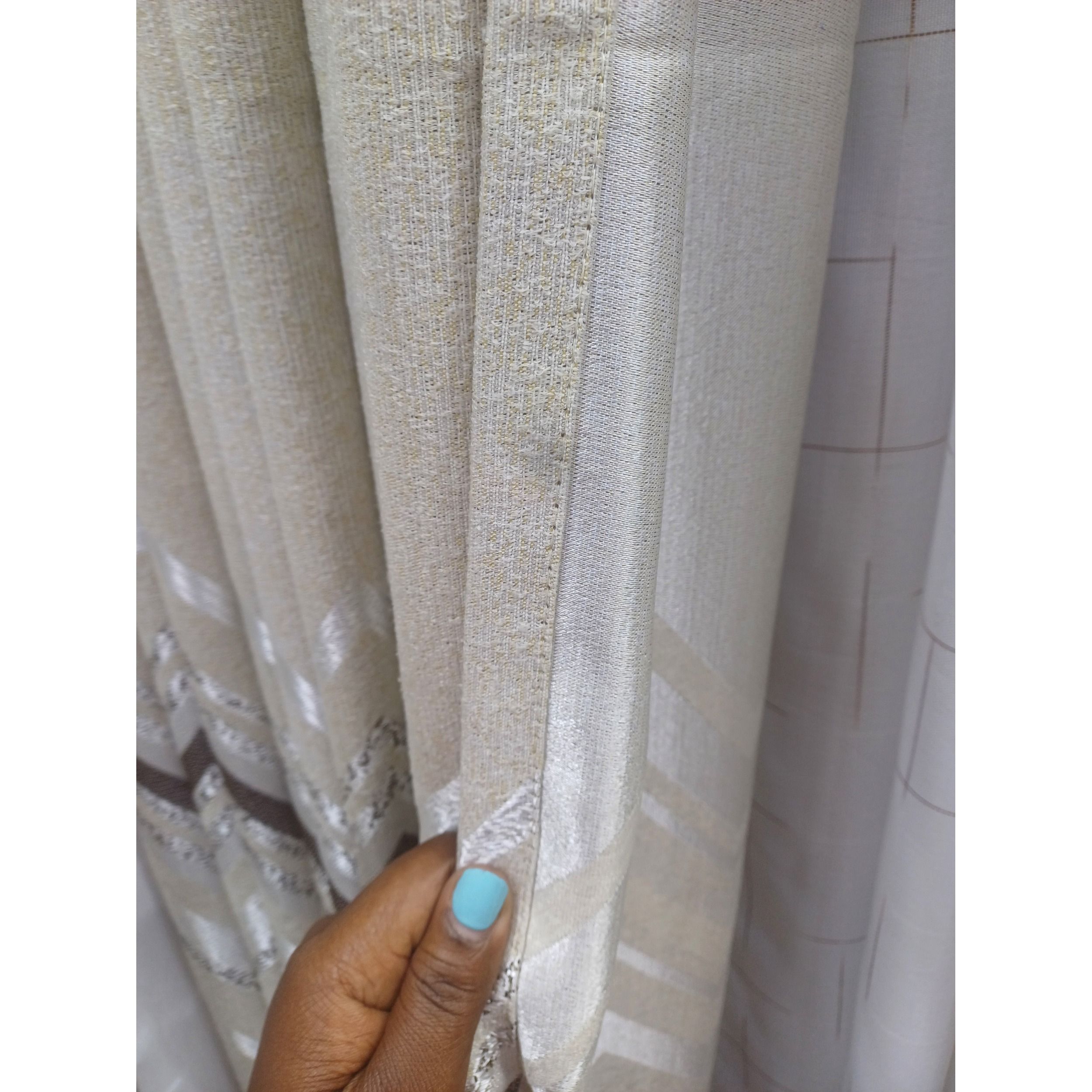 Super Heavy 2pcs curtain: (Light Grey-Brown-Silver-patterned design) for window and door (with white sheer option available)