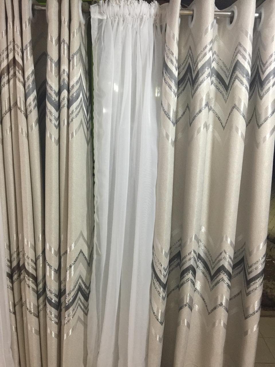 Super Heavy 2pcs curtain: (Light Grey-Brown-Silver-patterned design) for window and door (with white sheer option available)