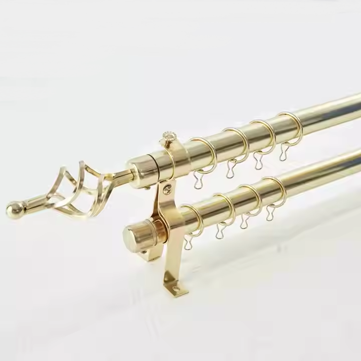 2M Modern Double  Adjustable GOLD Curtain Rod for windows and doors