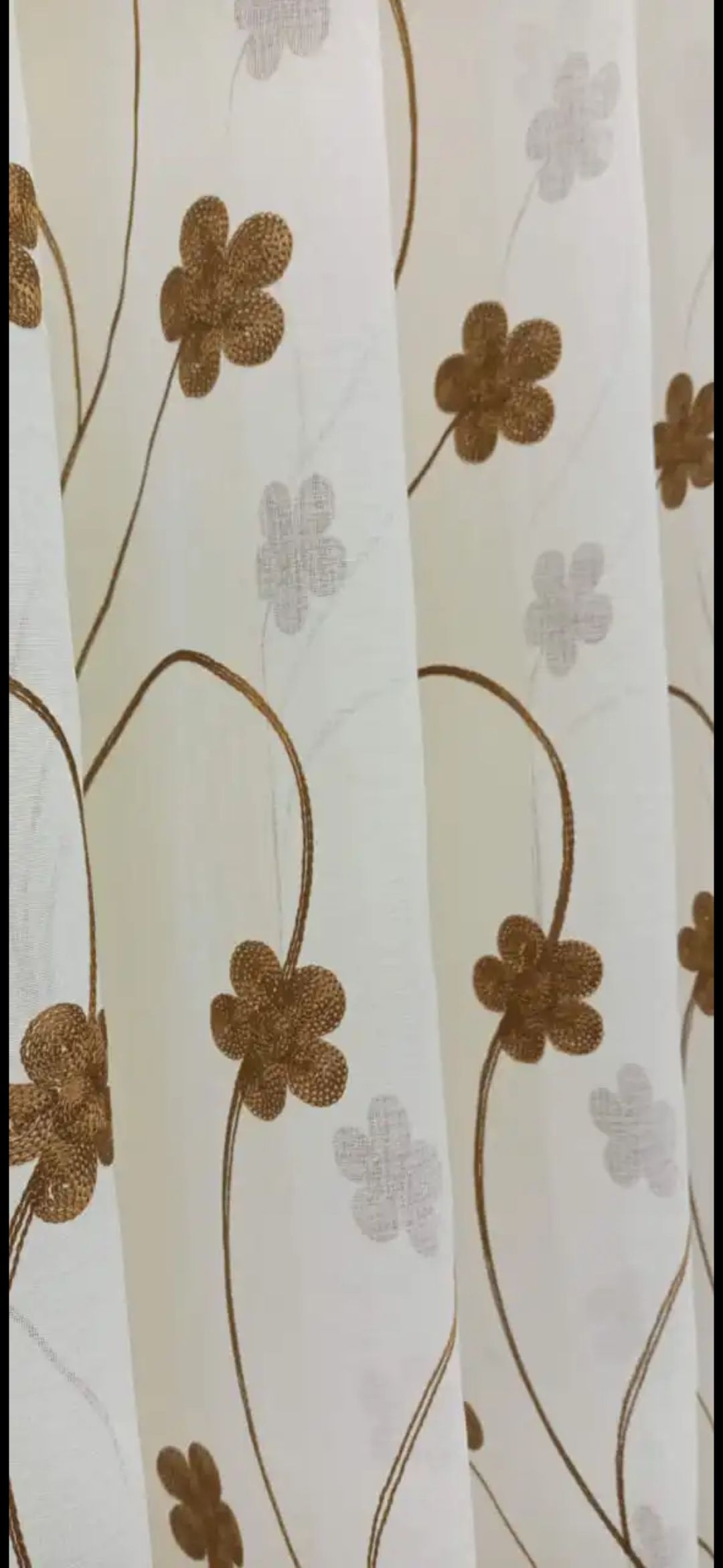White Embroidered Sheer With Brown Patterns for Living Room & Bedroom – Ready-Made Window & Door Drapes
