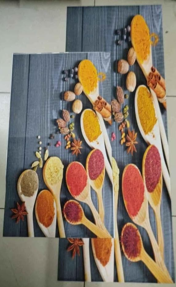 2 PC KITCHEN MATS RUBBER BOTTOM  This kitchen mat is a stylish and practical addition to any home. Its durable material provides comfort while standing, making it perfect for your kitchen, laundry roo