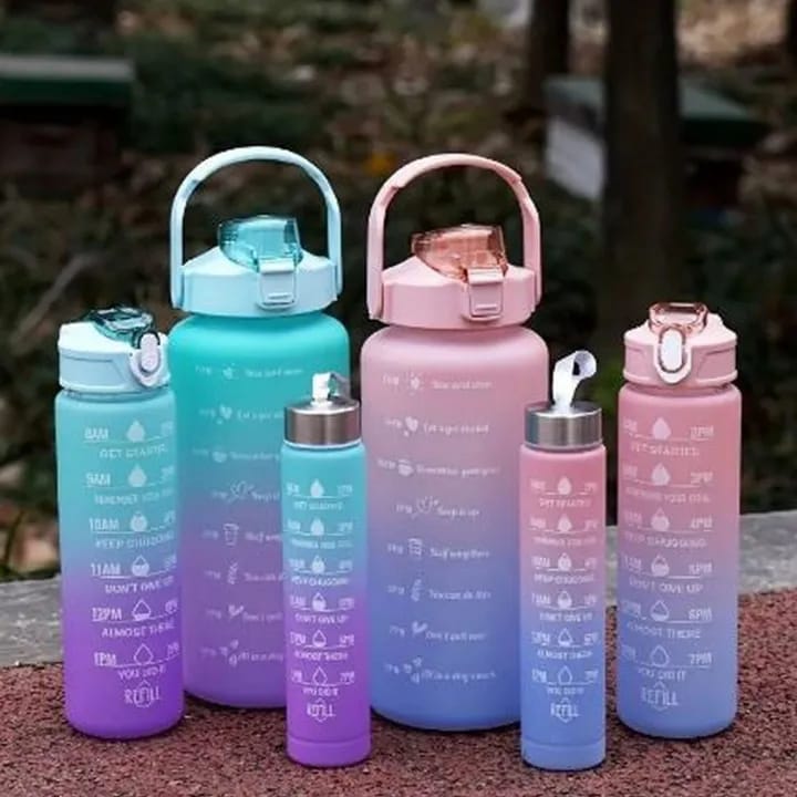 3 IN 1 Pack of 3 Water Bottles, Sports Water Bottles, Leakproof & BPA Free, Motivational Water Bottles with Time Marker for Outdoor Sports, Fitness, Office