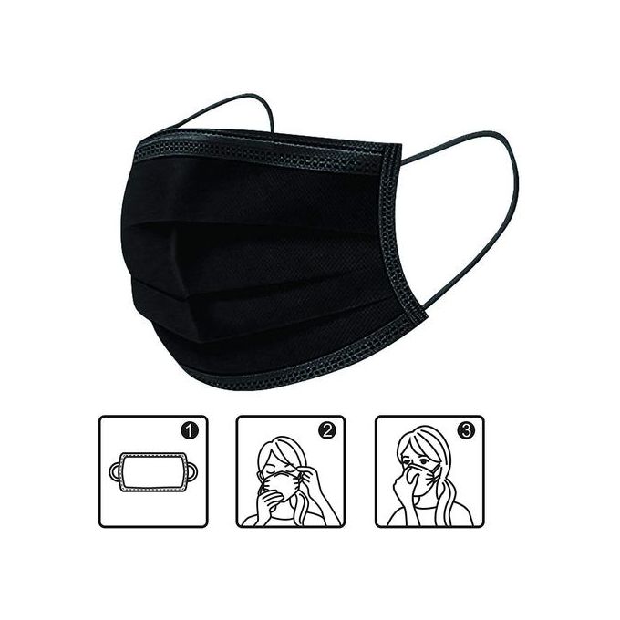 Disposable Protective Face Mask 3ply 50pcs Pack-Black