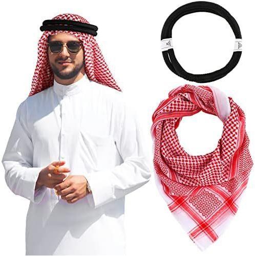 Red Arafat Unisex Head Wrap/Scarf/Shawl - Arab Keffiyeh Shemagh Desert Palestine Unisex Traditional Middle Eastern Saudi Arabian Costume Palestinian Headscarf Veil Tassel