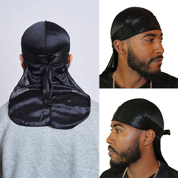 Silk Durag, Extra Long Tail, Wide Straps, Designer Do-Rag for Waves professionally stitched durag Imported Super Fine Quality Unisex Men Women Silk Durag Doo Rag Long Tail Headwrap Chemo Cap unisex..
