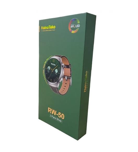 Haino Teko RW50 Smart Watch High Resolution Amolled Screen with 3 straps of leather, silicone and metal