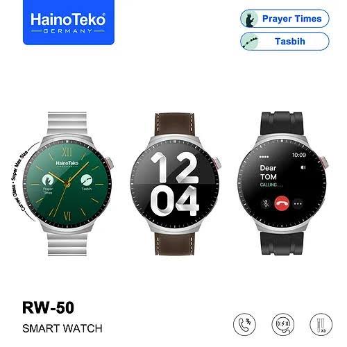 Haino Teko RW50 Smart Watch High Resolution Amolled Screen with 3 straps of leather, silicone and metal