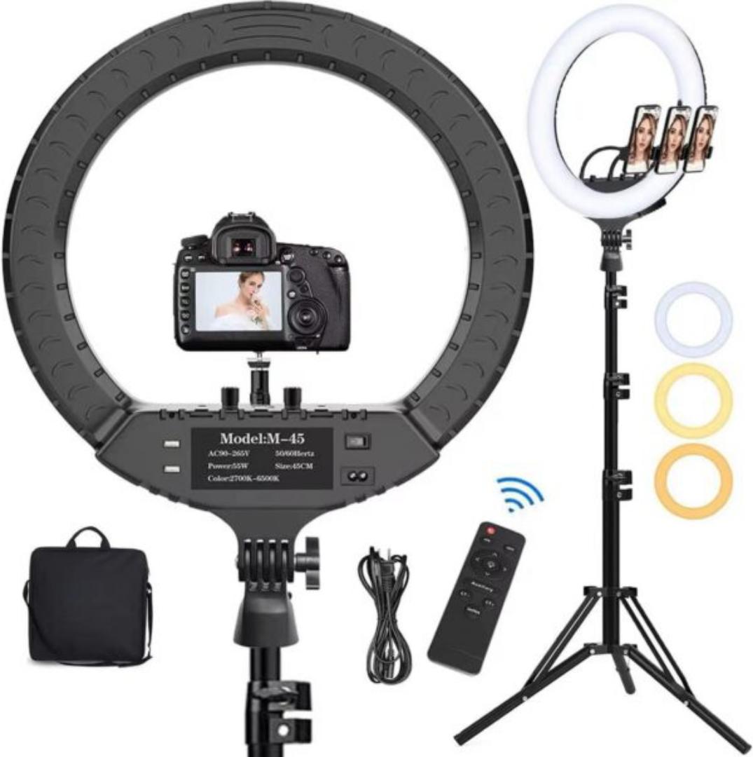 RL-18 Inches Led Soft Ring Light with Adjustable 2M Tripod Stand and 3 Phone Holders