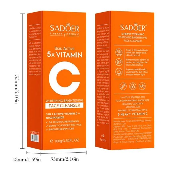 SADOER Vitamin C Facial Cleanser Face Wash Foam Cleanser Deep Cleansing Moisturizing Brightening Hydrating Skin Care Products
