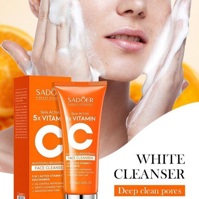 SADOER Vitamin C Facial Cleanser Face Wash Foam Cleanser Deep Cleansing Moisturizing Brightening Hydrating Skin Care Products