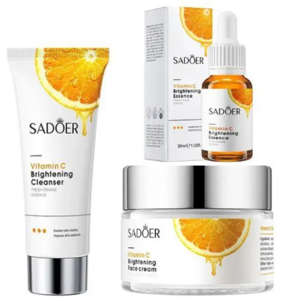 SADOER 5Pcs Vitamin C Whitening Skin Care Set: Face Cream + Serum + 2 Face Masks + Face Cleanser For Skin Glowing, Treating Dark Spots, Anti-wrinkles, Smoothening Face & Improving Skin Texture Set