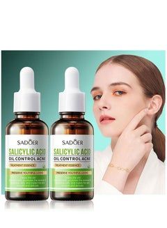 2 Pcs SADOER Salicylic Acid Oil Control Acne Treatment Essence, Anti-Acne Exfoliating Gentle Salicylic Acid Serum, Facial Serum, Promote the Renewal of Epidermal Cells, Delicate Skin