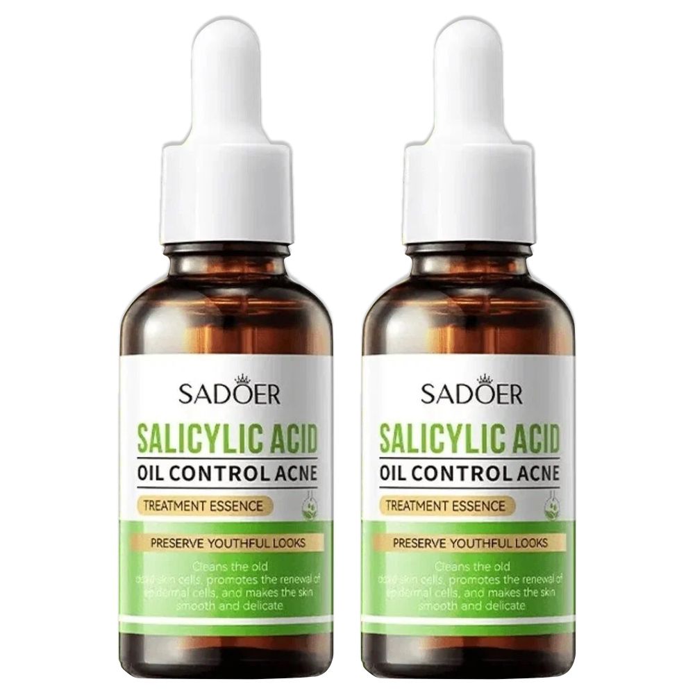 2 Pcs SADOER Salicylic Acid Oil Control Acne Treatment Essence, Anti-Acne Exfoliating Gentle Salicylic Acid Serum, Facial Serum, Promote the Renewal of Epidermal Cells, Delicate Skin
