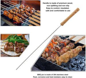 10 pack BBQ Skewers kebab metal stainless steel kabobs wooden handle for Grilling