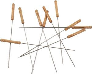 10 pack BBQ Skewers kebab metal stainless steel kabobs wooden handle for Grilling