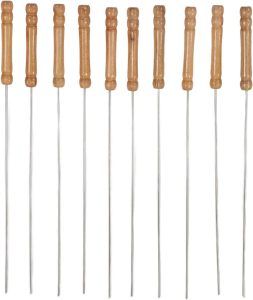 10 pack BBQ Skewers kebab metal stainless steel kabobs wooden handle for Grilling
