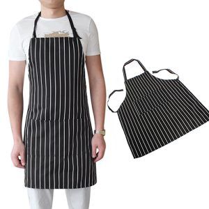 Black And White Striped Apron Chef Men Women Kitchen Food Service Cook