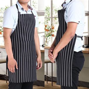 Black And White Striped Apron Chef Men Women Kitchen Food Service Cook