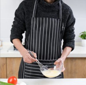 Black And White Striped Apron Chef Men Women Kitchen Food Service Cook