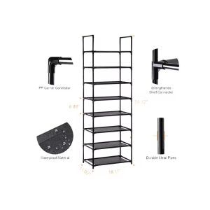 Tall Narrow Shoe Rack 8-Tier Metal Shelf Storage Corner Rack Organizer Display