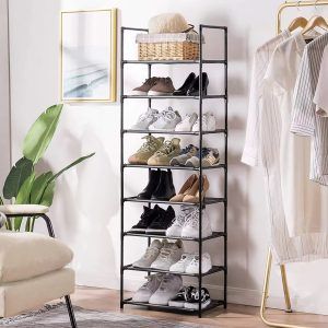Tall Narrow Shoe Rack 8-Tier Metal Shelf Storage Corner Rack Organizer Display