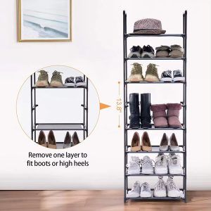 Tall Narrow Shoe Rack 8-Tier Metal Shelf Storage Corner Rack Organizer Display