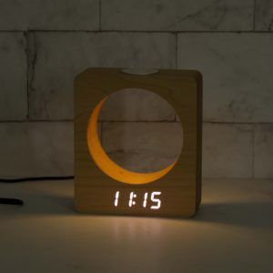 Digital LED Wood Alarm Clock Touch Night Light Table Bedside