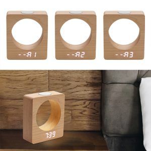 Digital LED Wood Alarm Clock Touch Night Light Table Bedside