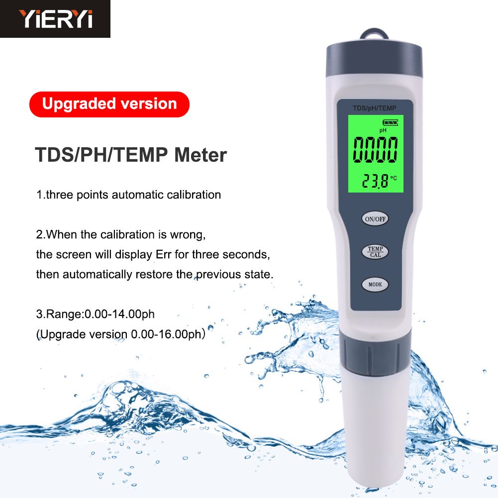 3 In 1 TDS / Temperature / PH Digital PH Meter ATC PH Tester 0.00-14.00 PH Range