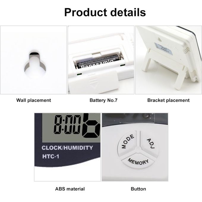 3.8 Inch LCD Digital Temperature Humidity Meter With Clock Calendar HTC-2