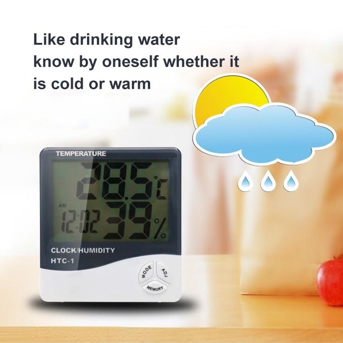 3.8 Inch LCD Digital Temperature Humidity Meter With Clock Calendar HTC-2