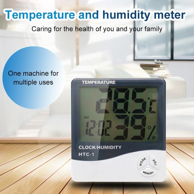 3.8 Inch LCD Digital Temperature Humidity Meter With Clock Calendar HTC-2