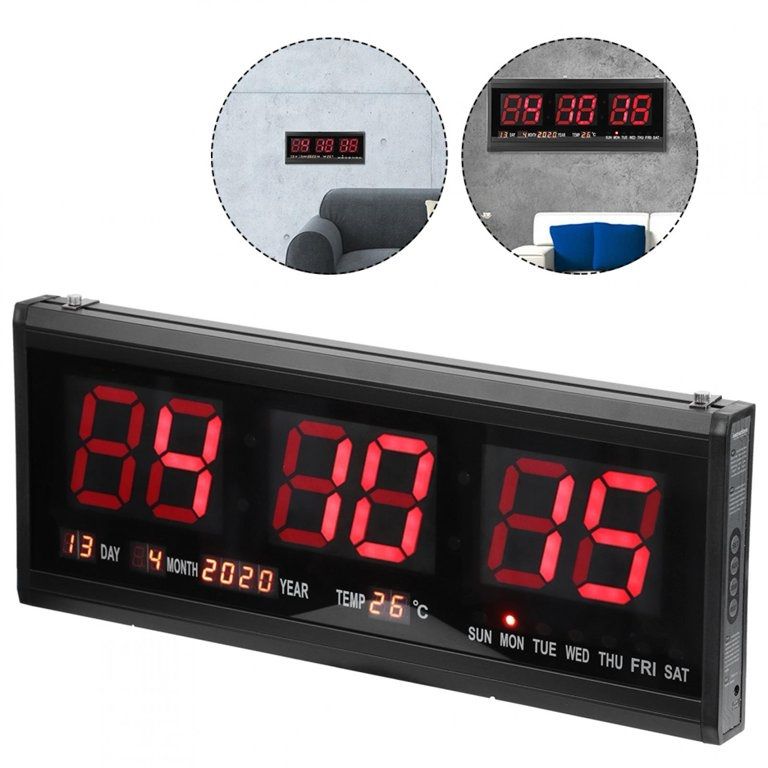 48CM Digital Led Red Large LED Digital Wall Clock Date Temperature Display