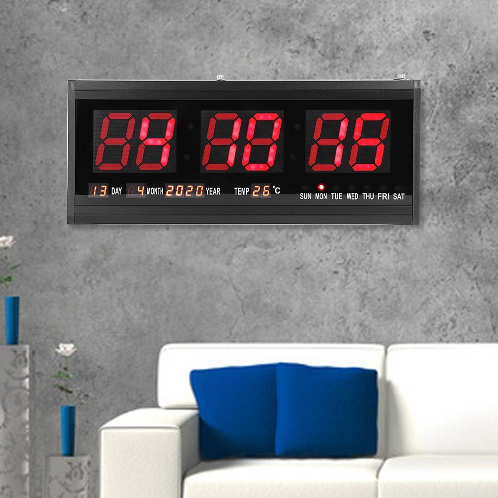 48CM Digital Led Red Large LED Digital Wall Clock Date Temperature Display