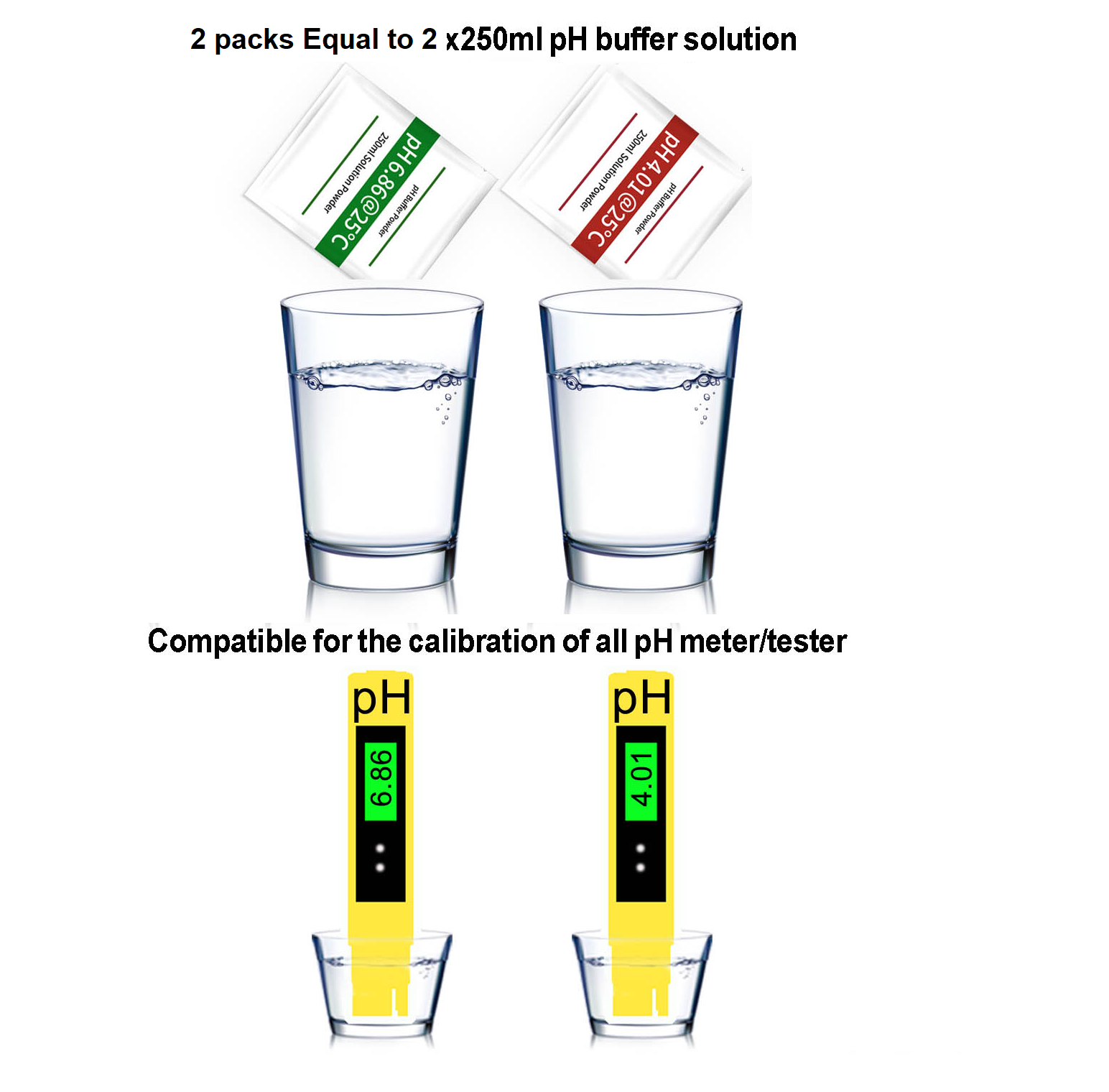 Individual 2 Pack PH Digital Meter Buffer Solution Powder For Precise Easy Calibration